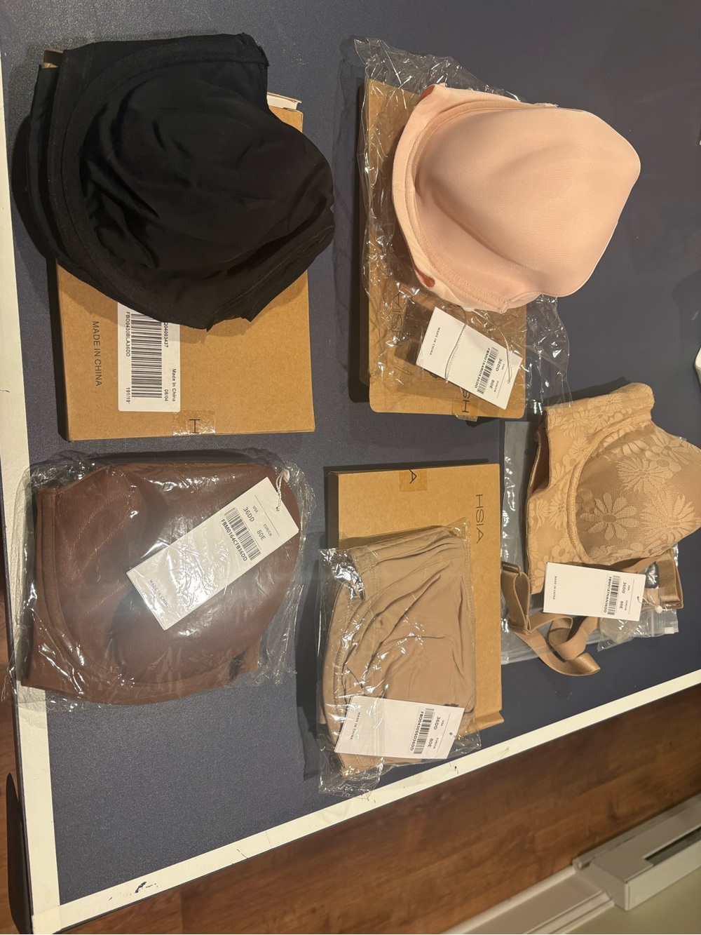Five new HSIA 36DD bras in different styles